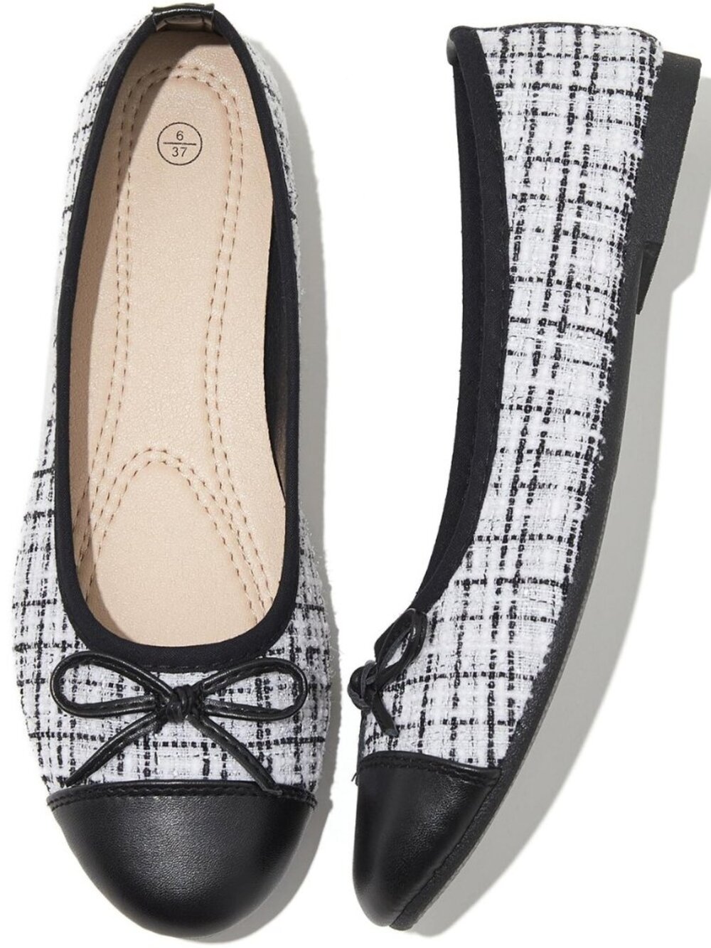 Women's Ballet Flats Shoes Textured Tweed Bow Knot Slip on Shoes